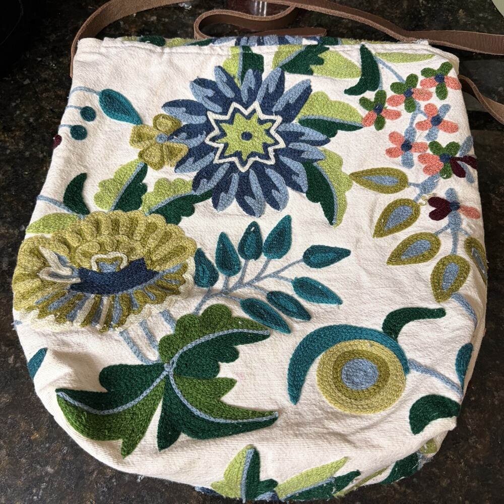 Denim & Supply Ralph Lauren Embroidered Floral Crossbody Bag Boho Canvas Leather - Picture 4 of 7